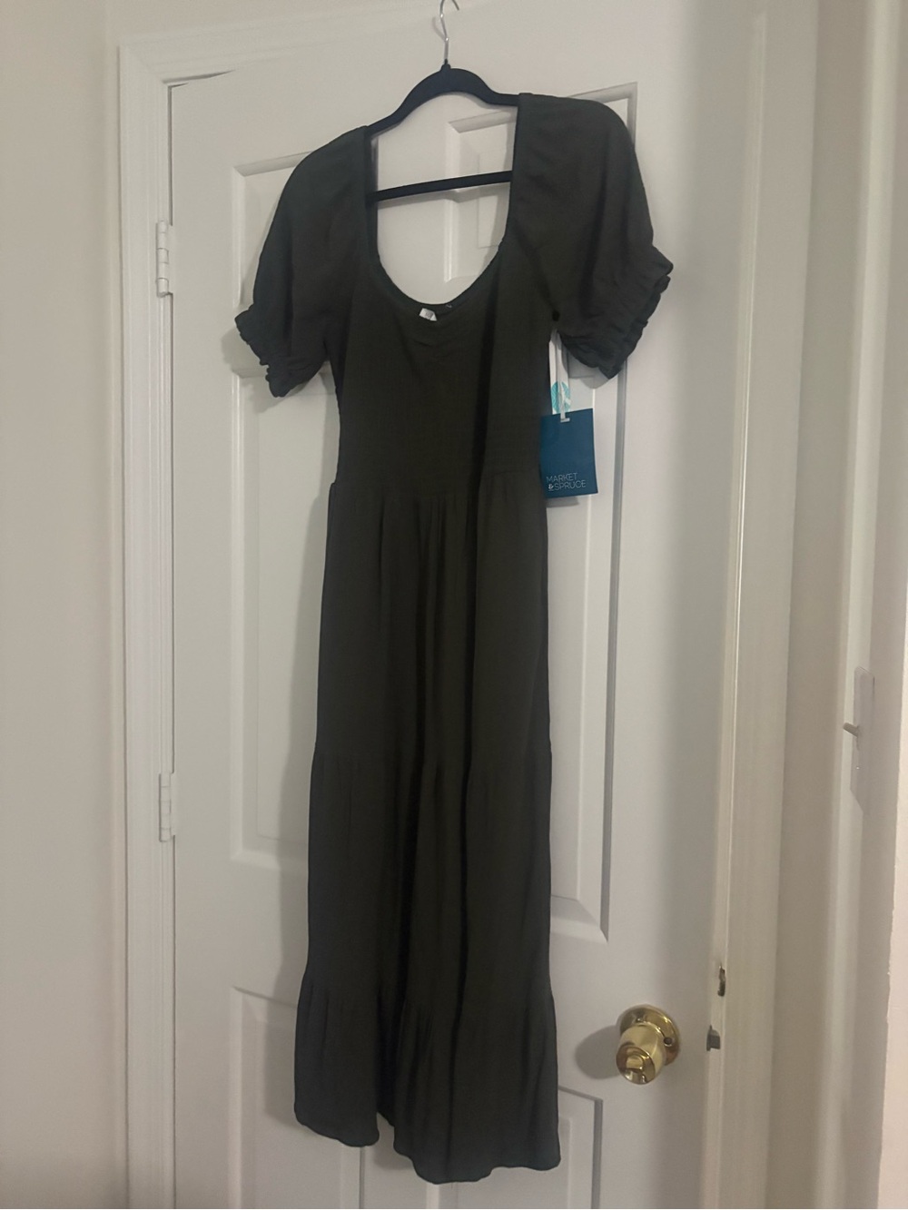 Market & Spruce Olive Green Puff Sleeve Maxi Dress